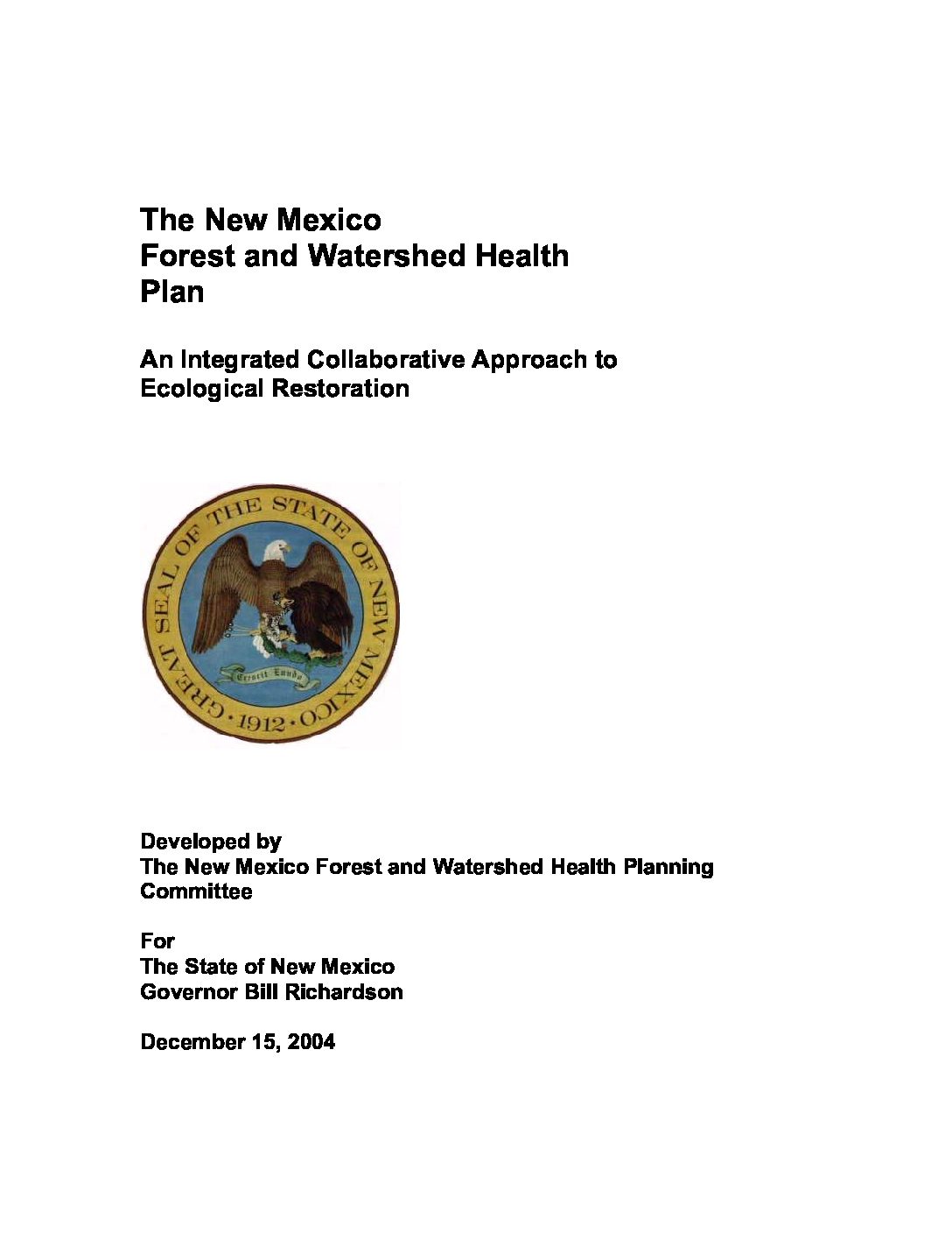 The New Mexico Forest and Watershed Health Plan