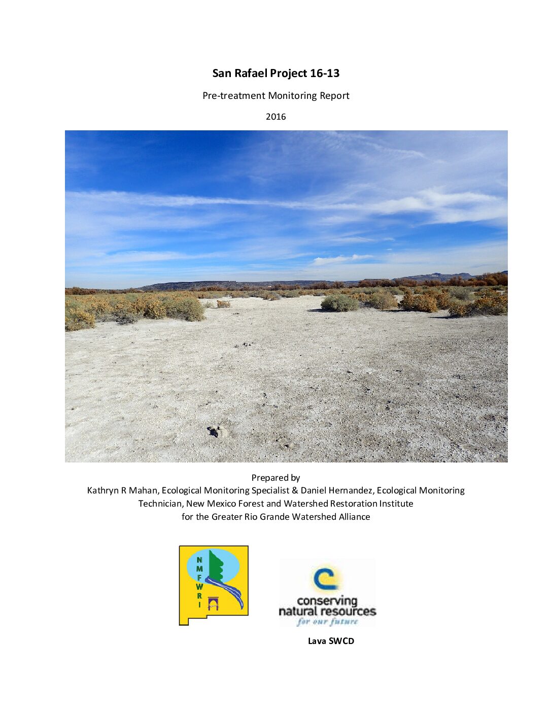 16-13 San Rafael Project, Pre-treatment Monitoring Report, 2016, Lava SWCD