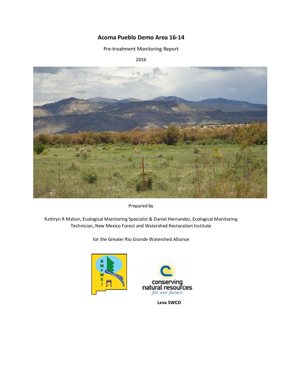 16-14 Acoma Pueblo Demo Area, Pre-Treatment Monitoring Report, 2016, GRGWA