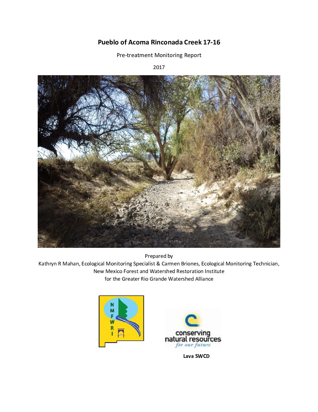 17-16 Pueblo of Acoma Rinconada Creek, Pre-Treatment Monitoring Report, 2017, GRGWA