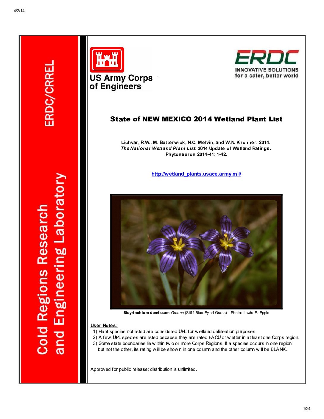 State of NEW MEXICO 2014 Wetland Plant List