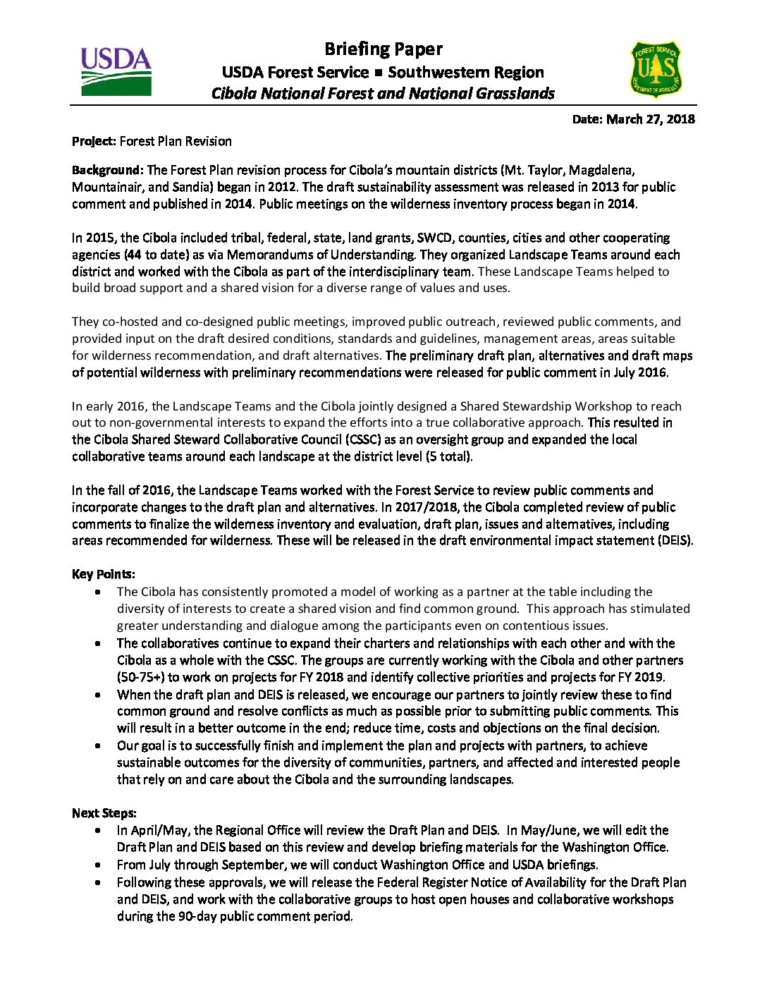 Forest Plan Revision Briefing Paper