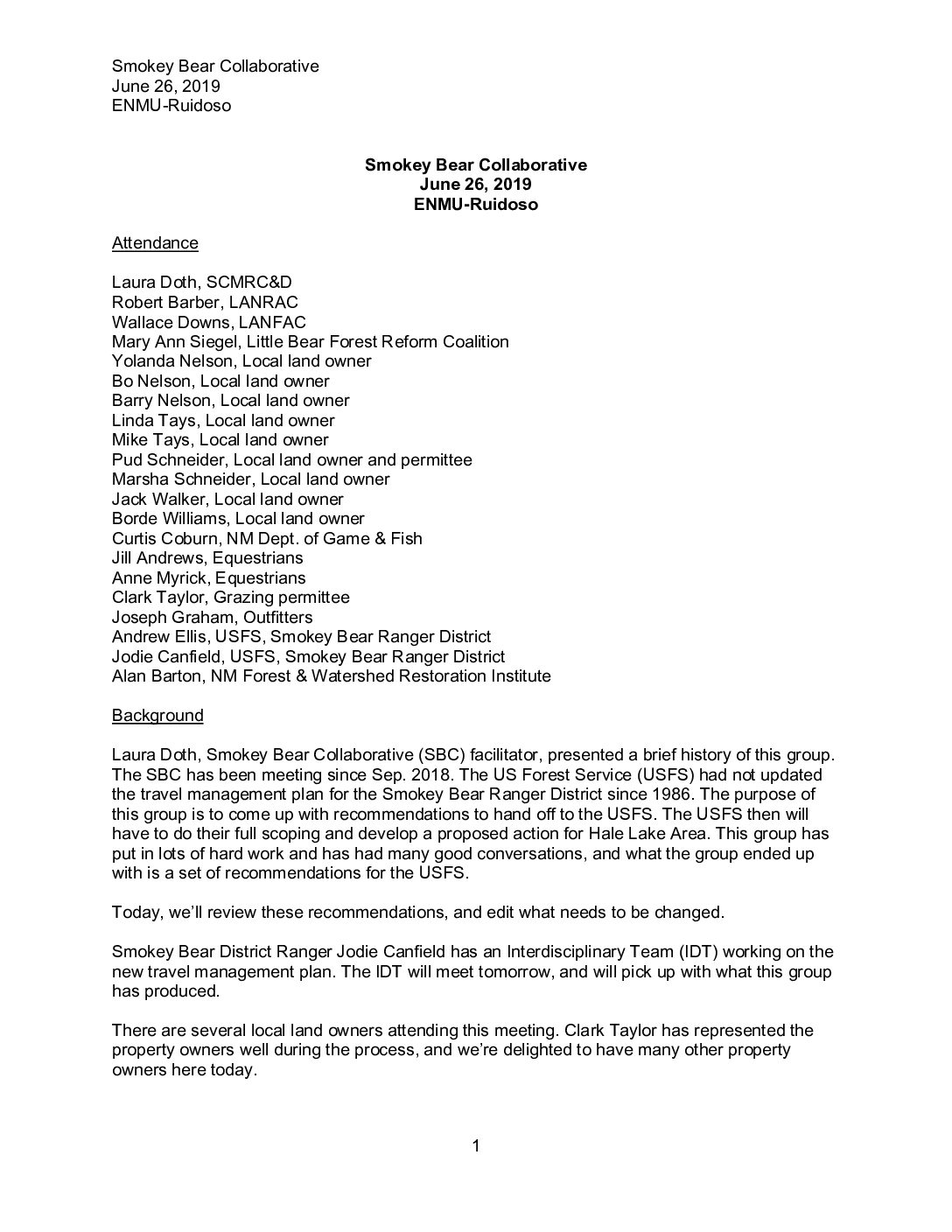 Meeting Notes June 26th, 2019