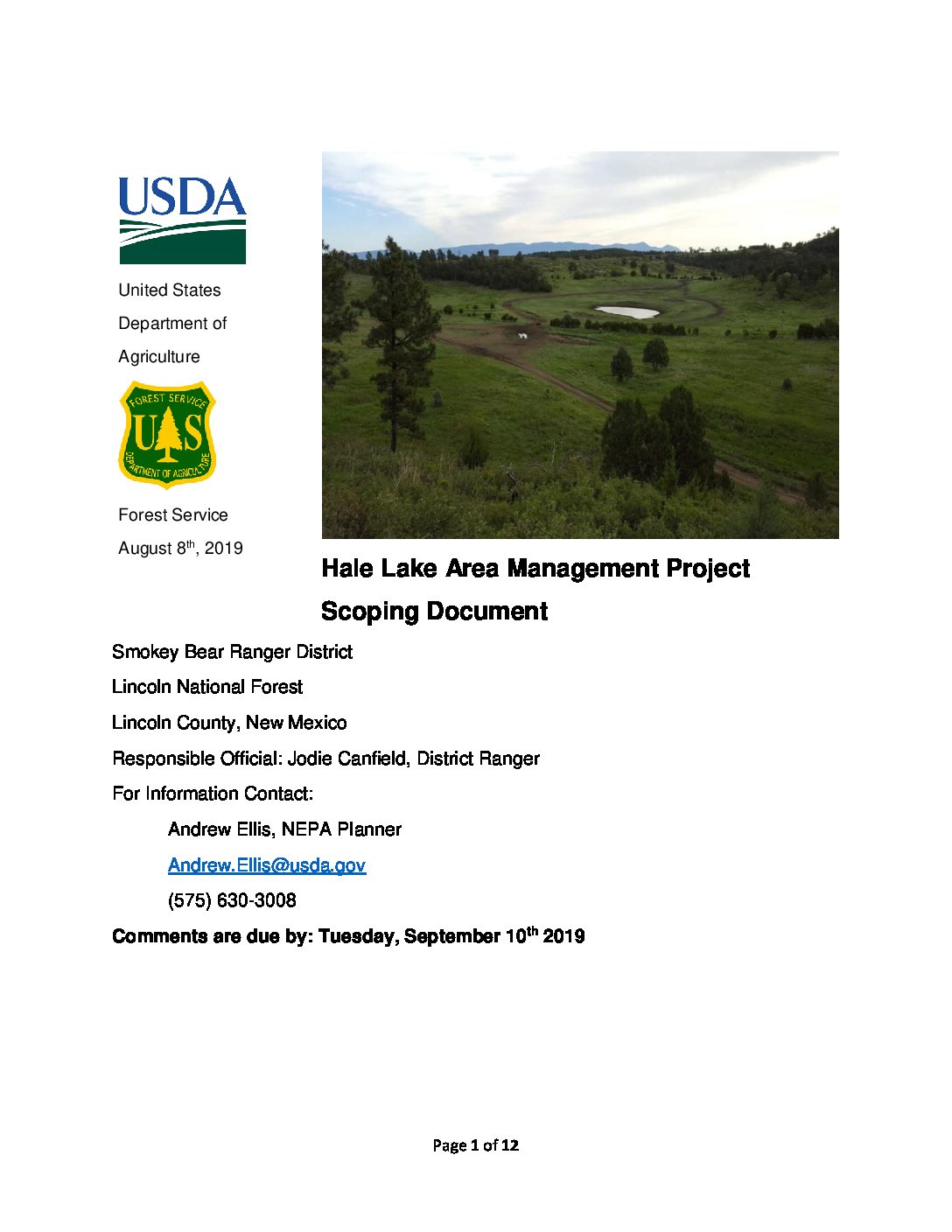 Hale Lake Area Management Project - Scoping Document