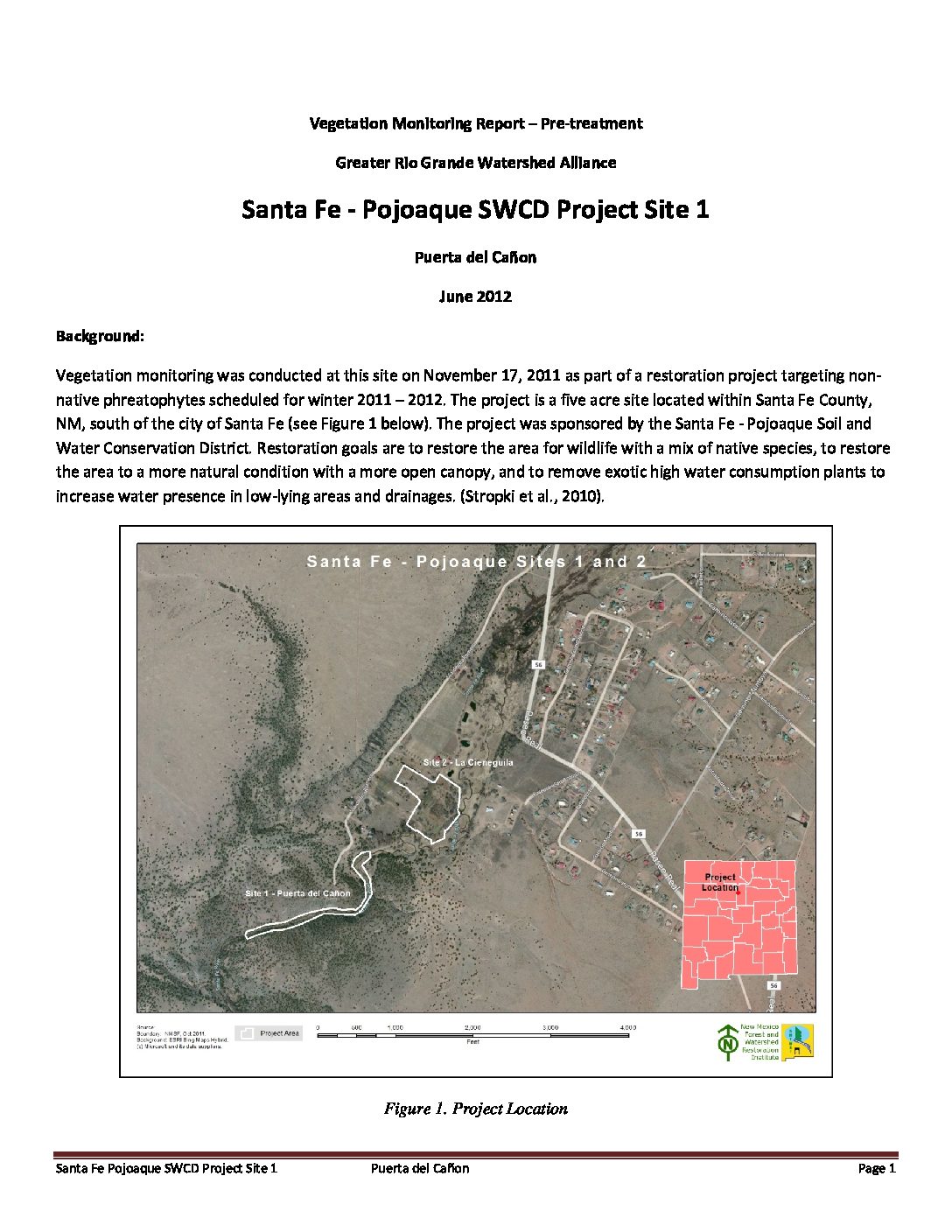 Puerta del Cañon, Santa Fe Pojoaque SWCD, Project Site 1, Pre-Treatment Monitoring 2012