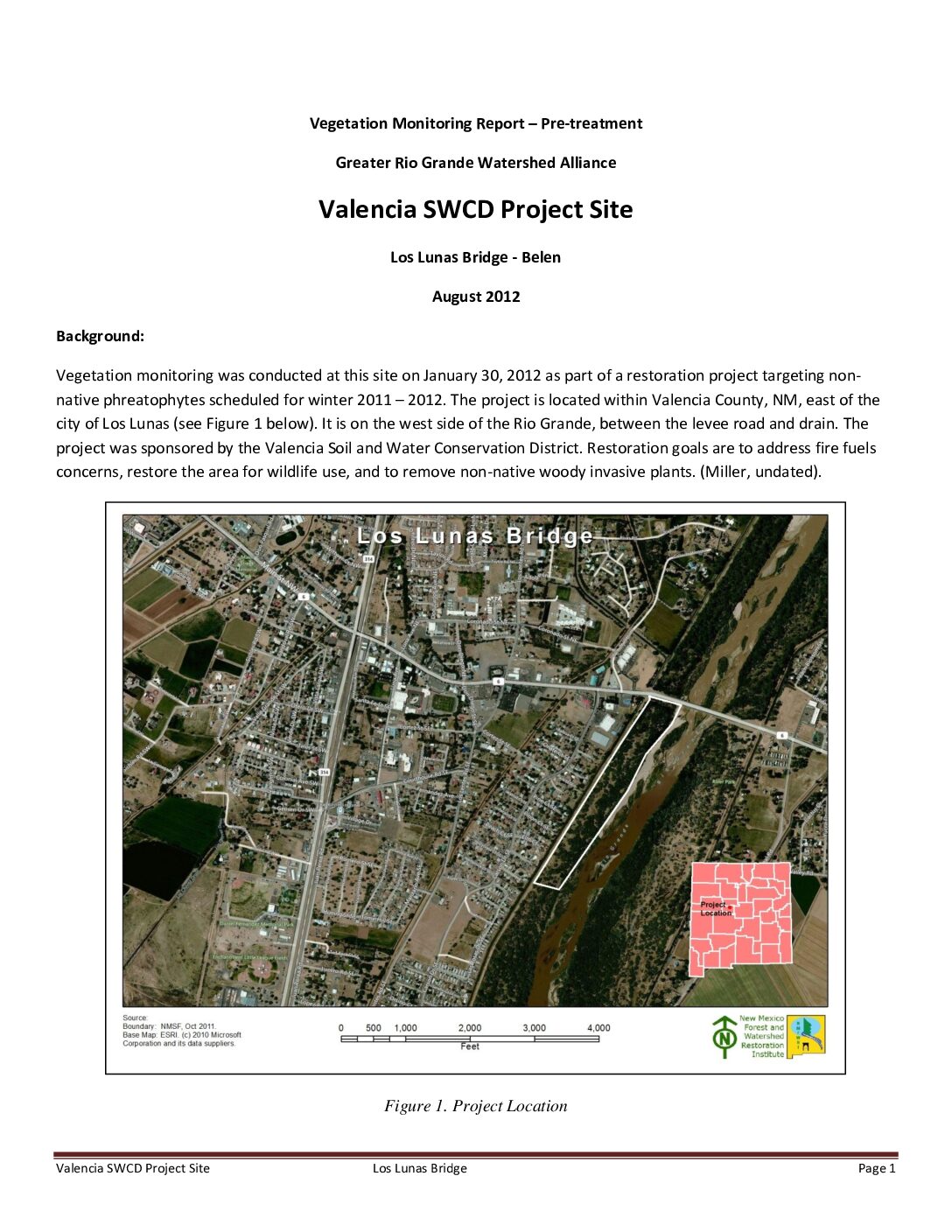 Los Lunas Bridge, Pre-Treatment Monitoring Report, 2012, GRGWA, Valencia SWCD