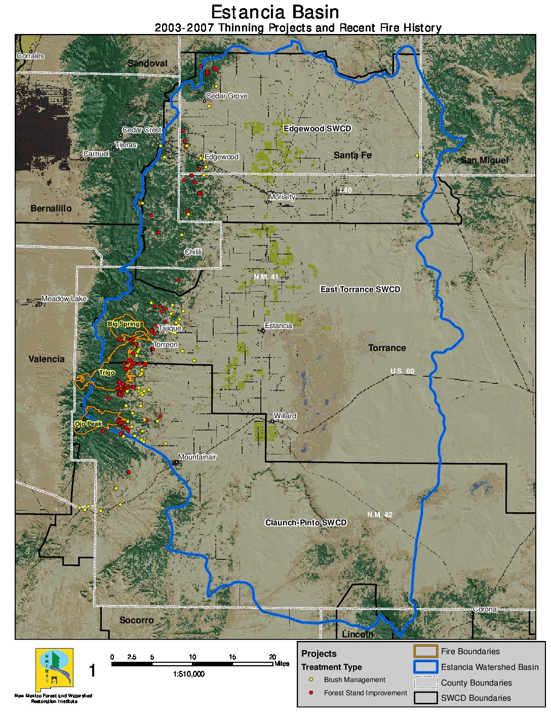 Estancia Basin  2003-2007 Thinning Projects and  Recent Fire History