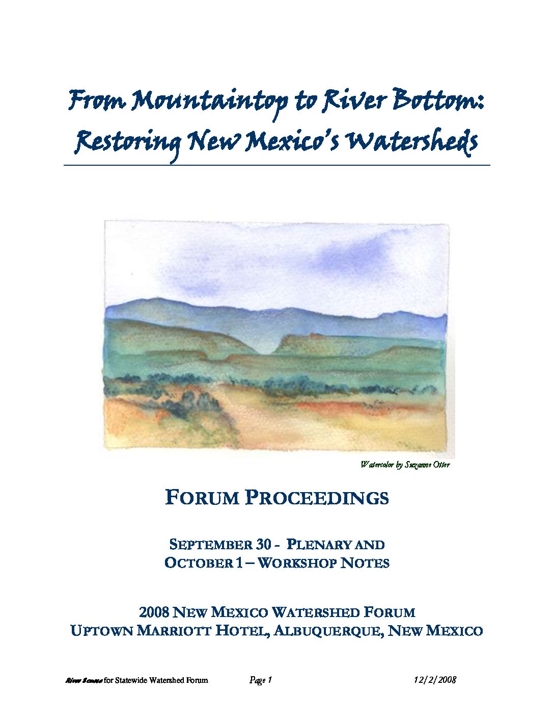 NM Watershed Forum Notes 2008