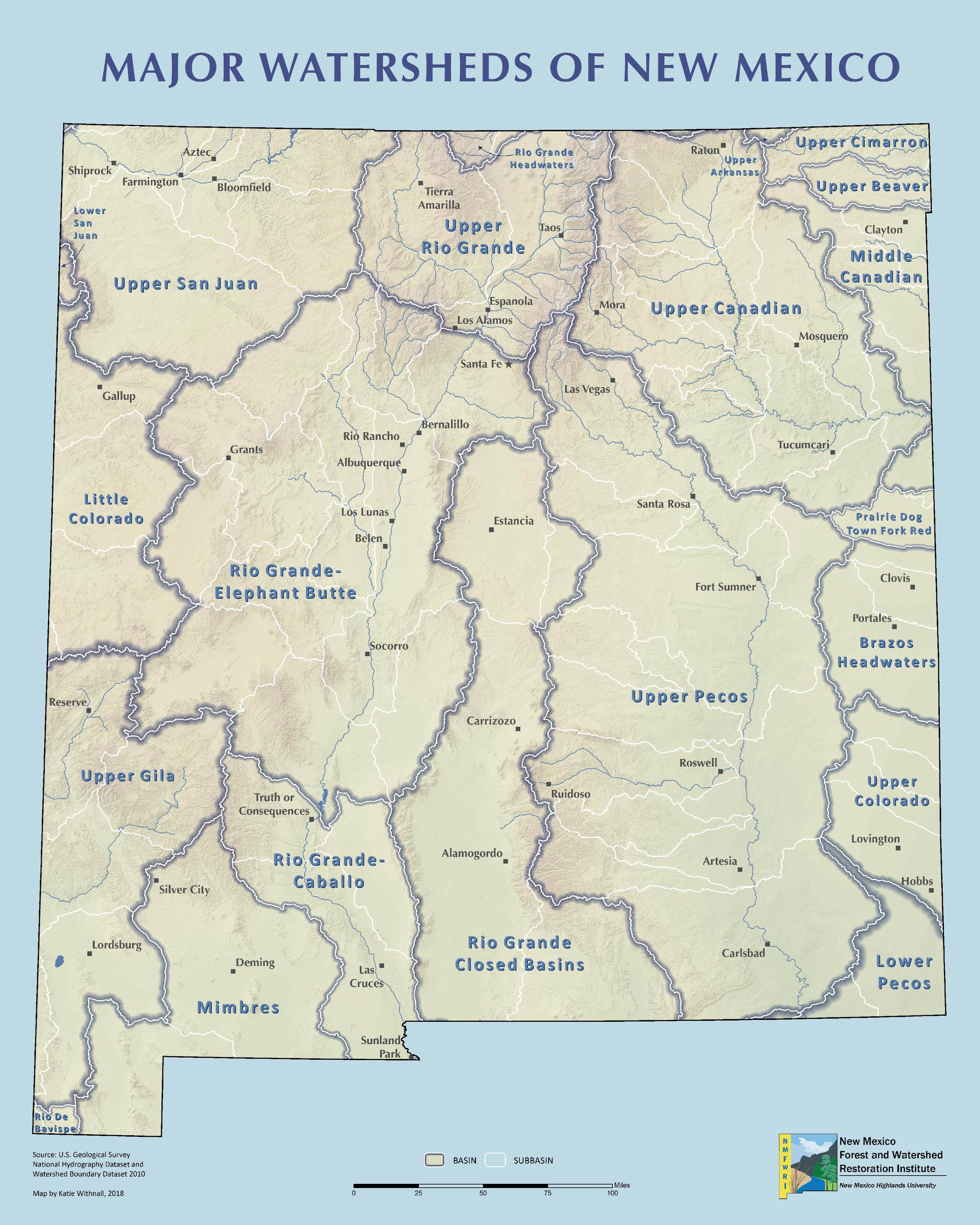 Major Watersheds in New Mexico