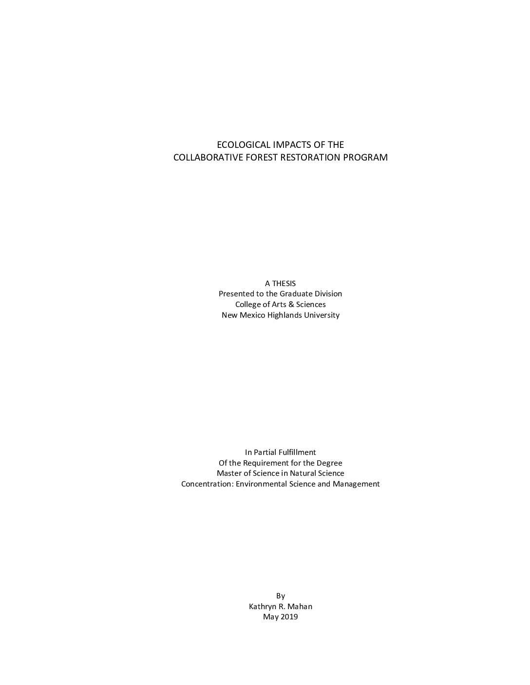 Ecological Impacts of the Collaborative Forest Restoration Program