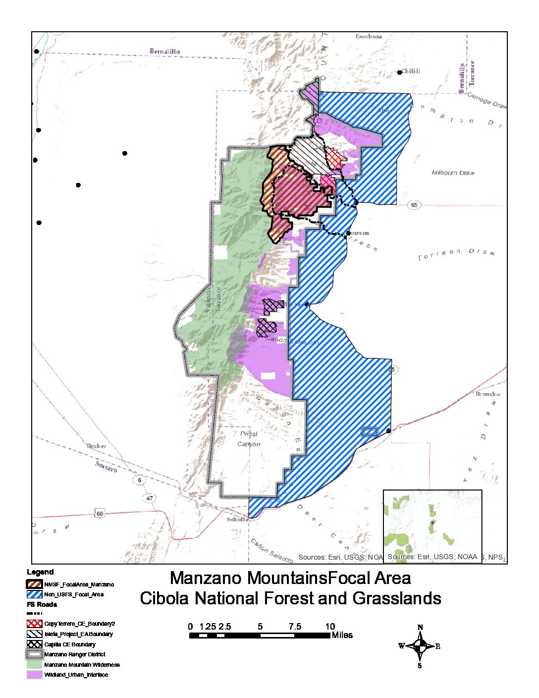 Manzano Mountains Focal Area Map WUI