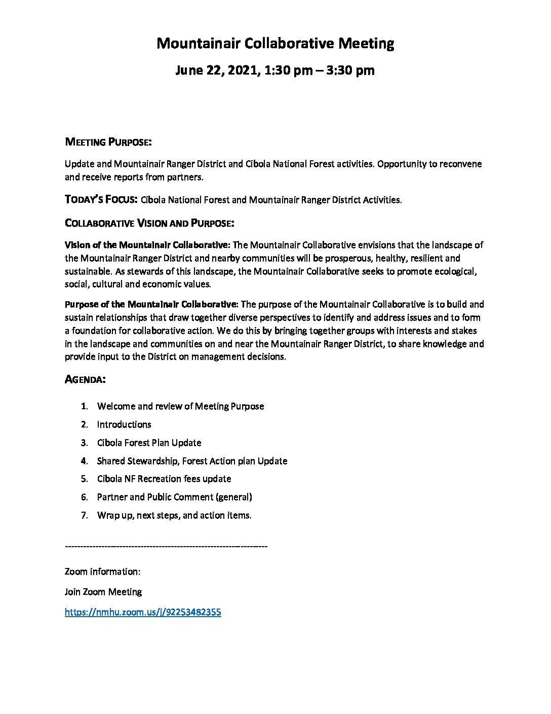 Mountainair Collaborative Agenda June 22 2021