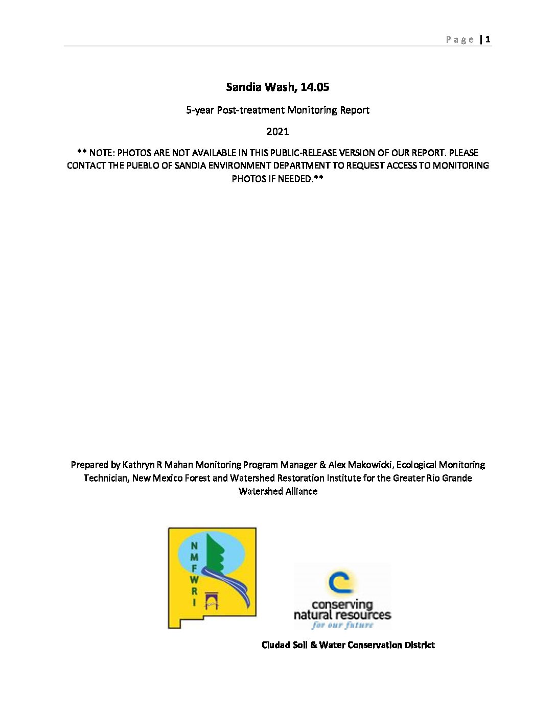 Sandia Wash 14.05 Post-treatment Monitoring Report 2021