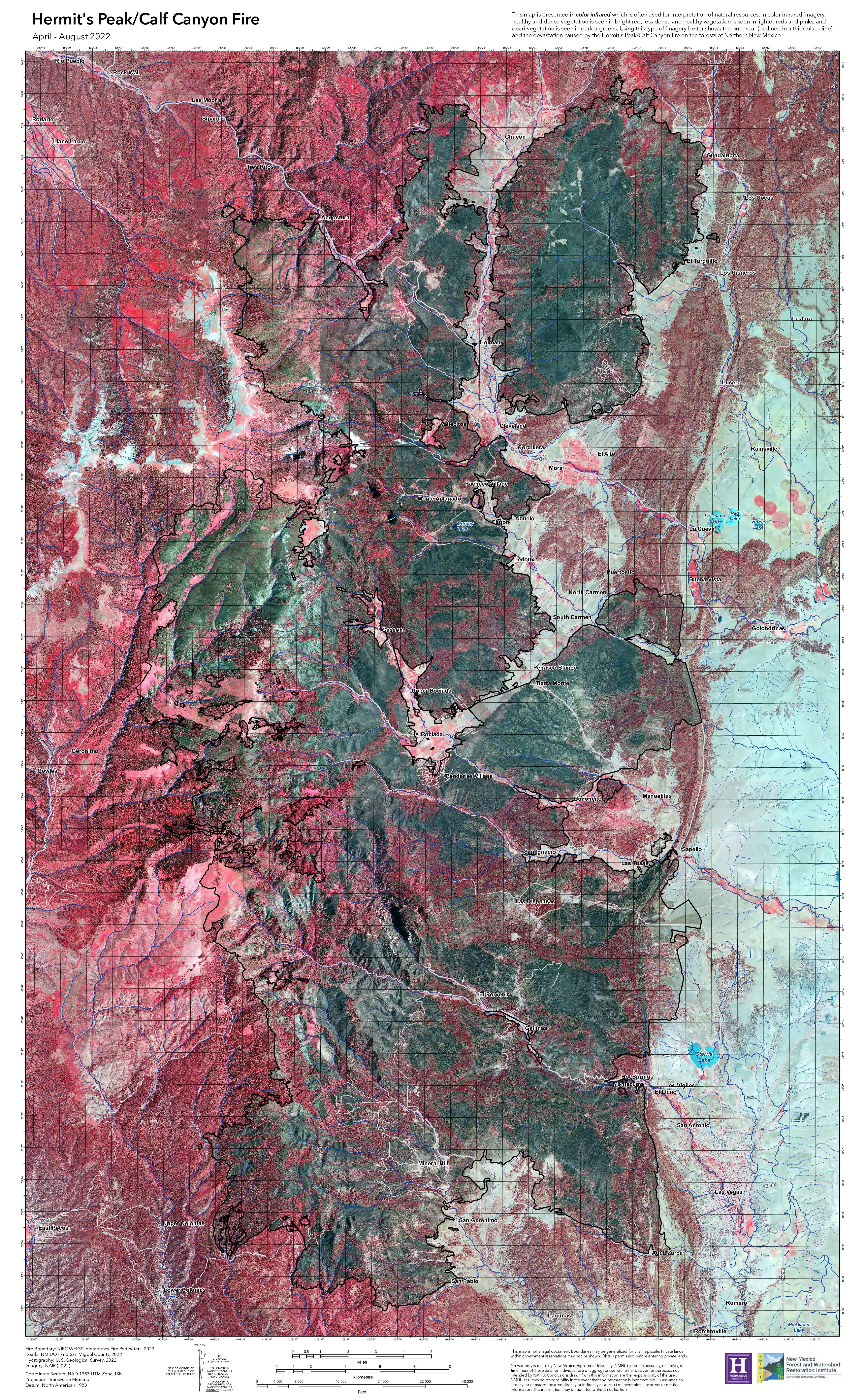Hermit's Peak Calf Canyon Post Fire Color Infrared Map- Summer 2022