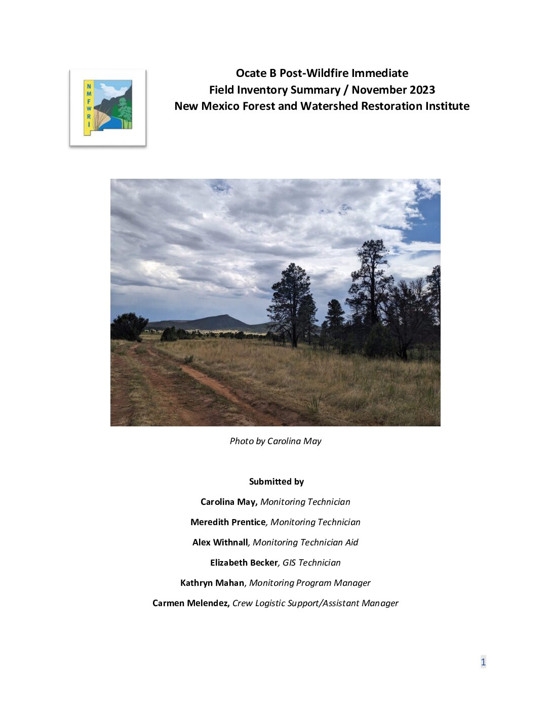 Ocate B Post-Wildfire Immediate Field Inventory Summary