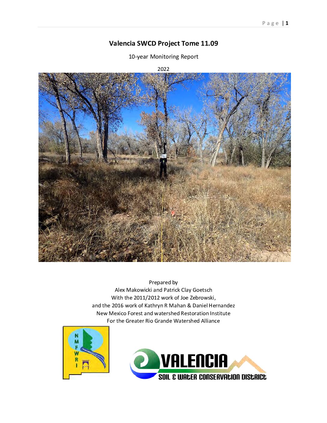 Valencia SWCD Project Tome 11.09, 10-yr Post-Treatment Report, 2022