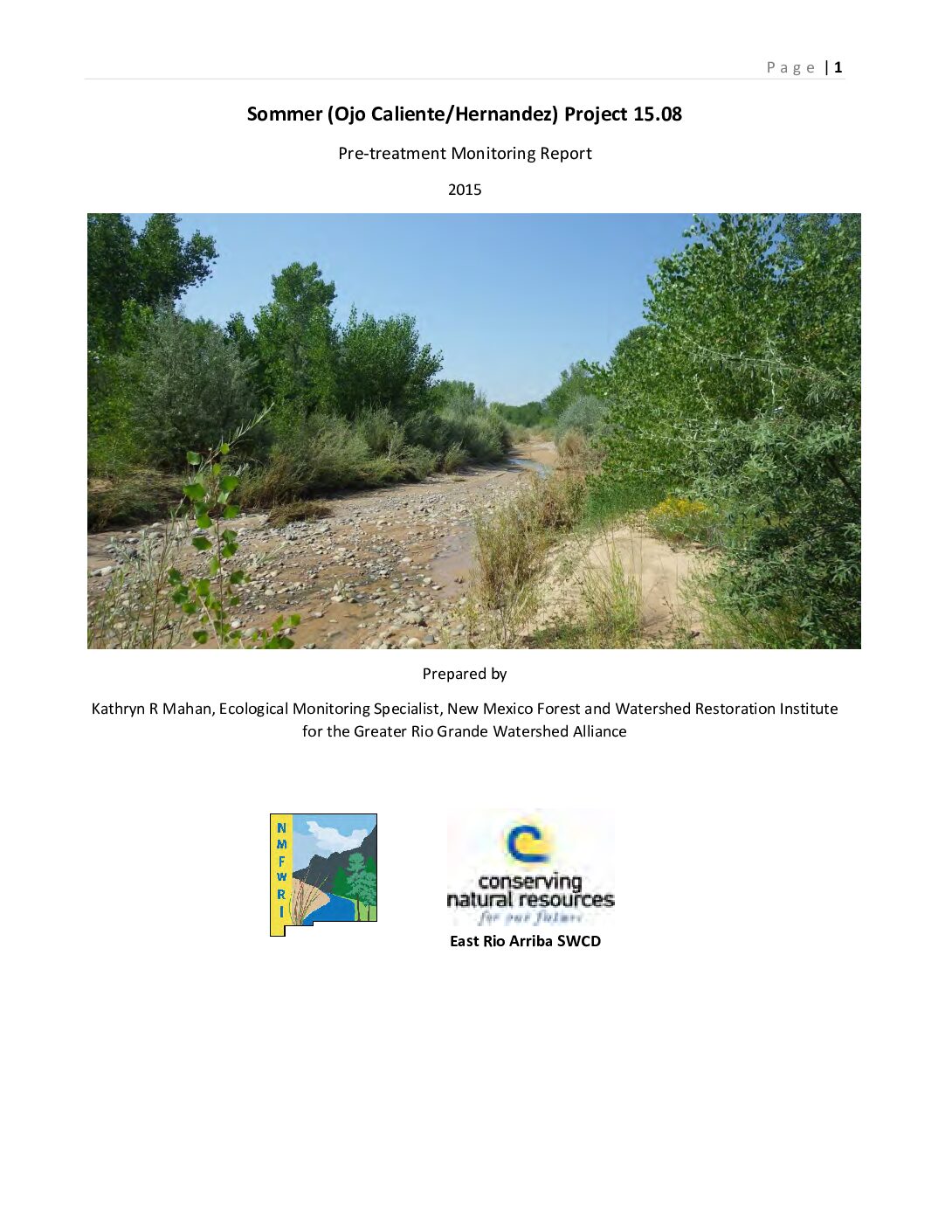 15.08 Sommer, Pre-Treatment Report, 2015, GRGWA, East Rio Arriba SWCD