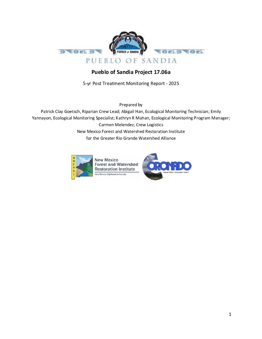 17.06a Pueblo of Sandia, 5-yr Post-Treatment Monitoring Report (no photos), 2025, GRGWA, Coronado SWCD
