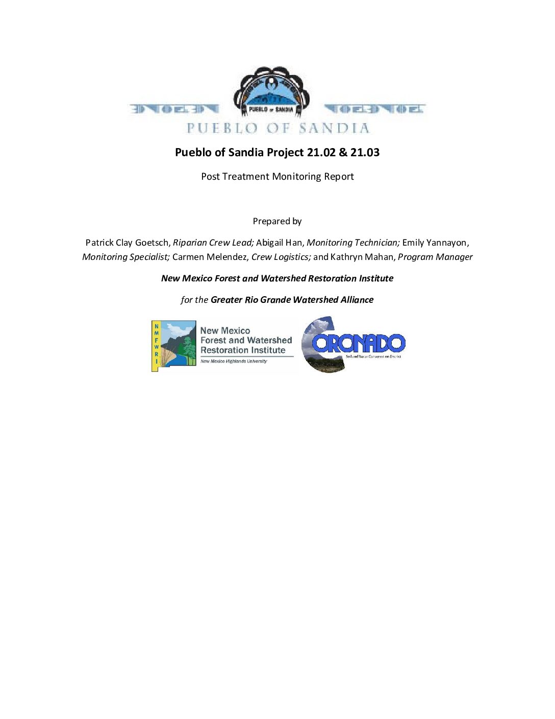 21.02–21.03 Pueblo of Sandia, Post-treatment Immediate Report (no photos), 2025, GRGWA