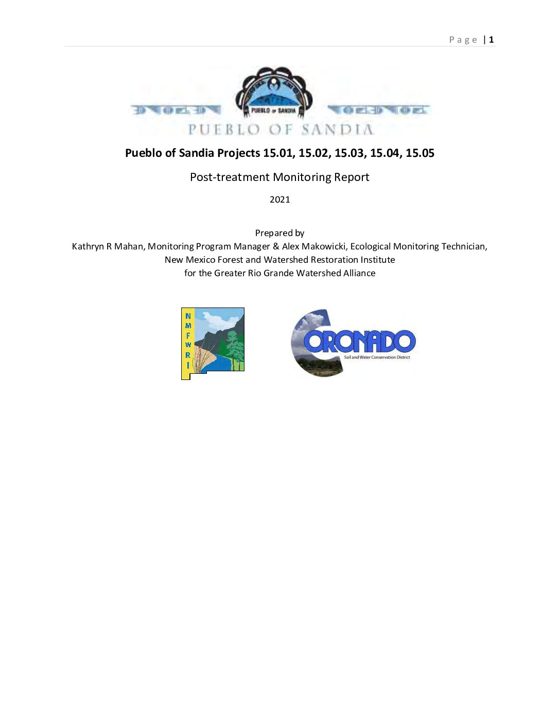15.01-15.05 Pueblo of Sandia Projects, 5-Yr Post-Treatment Monitoring Report, 2021, GRGWA, Coronado SWCD