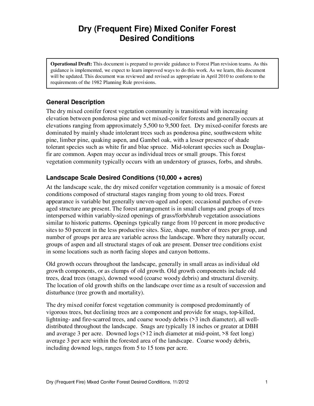 Dry (Frequent Fire) Mixed Conifer Forest Desired Conditions